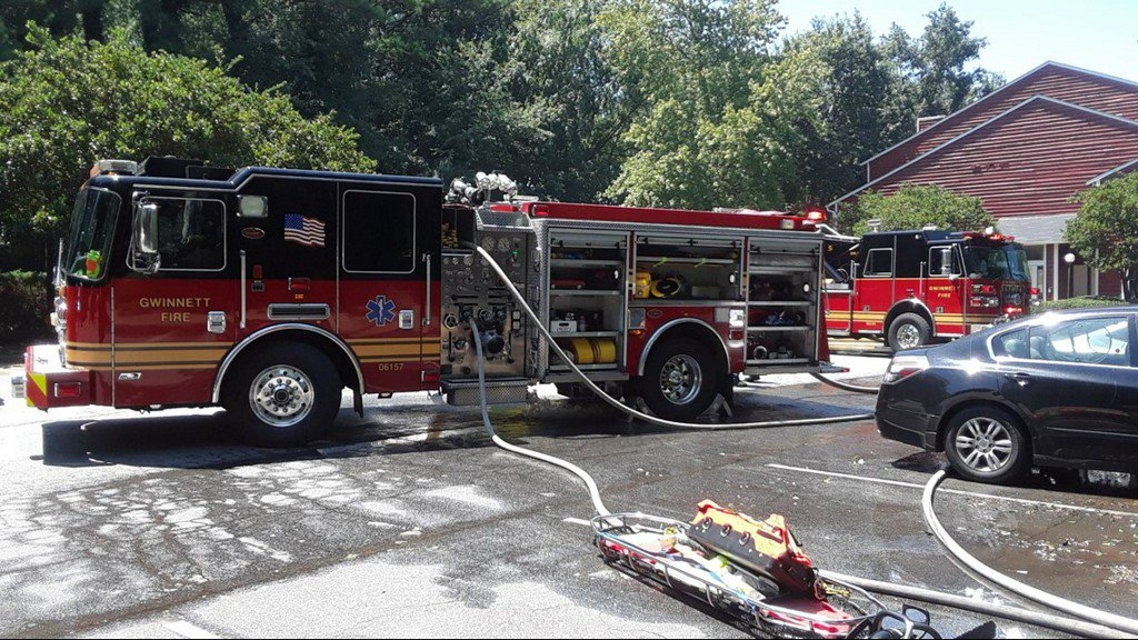 A total of 18 people were displaced Saturday morning in a Gwinnett County apartment fire. The fire happened at The Oxford Apartment Homes on Club Lakes Parkway in unincorporated Lawrenceville.