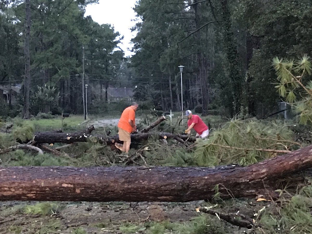 Trees down, power lines down, and widespread power outages in Albany, GA. Some of those trees ended up coming down on houses — some snapped like matchsticks, others were literally pulled out by their roots. 