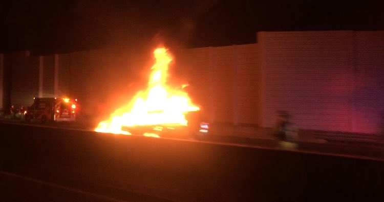 Huge car fire on Highway 20 East in DeKalb County.