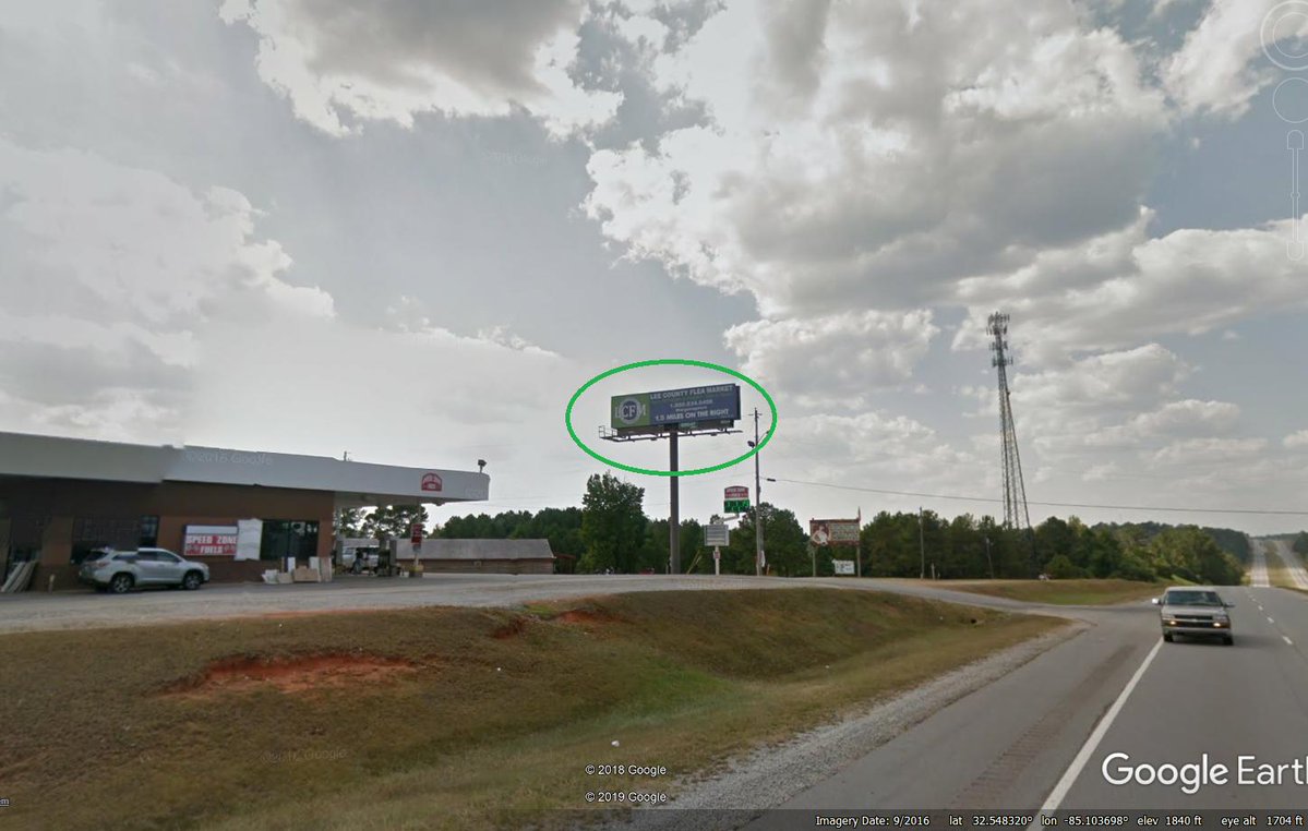 .@USTornadoes: We have found evidence that the Lee Co. Flea Market billboard along US Hwy. 280 traveled 20 miles(.) in today's Lee County, GA Tornado. It was torn off N of Smith Station, AL and landed 20 miles to the NE in Hamilton,GA. alwx gawx   