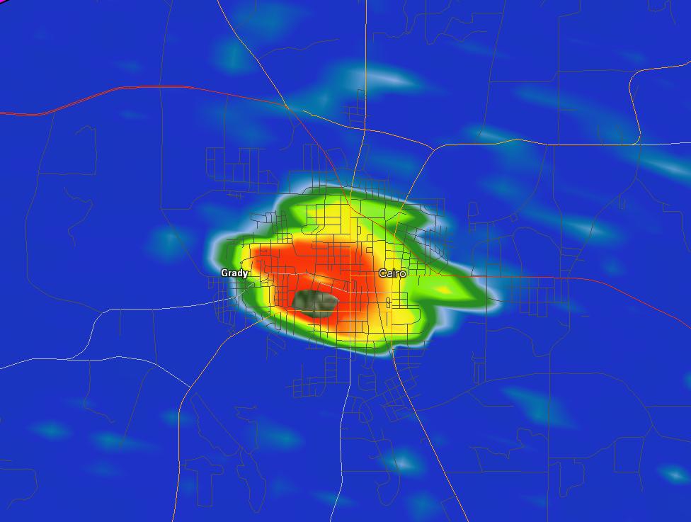 Local reports are that Cairo, GA took a direct hit in the past hour from a tornado. Radar data indicates a chance that it was strong tornado. #gawx   