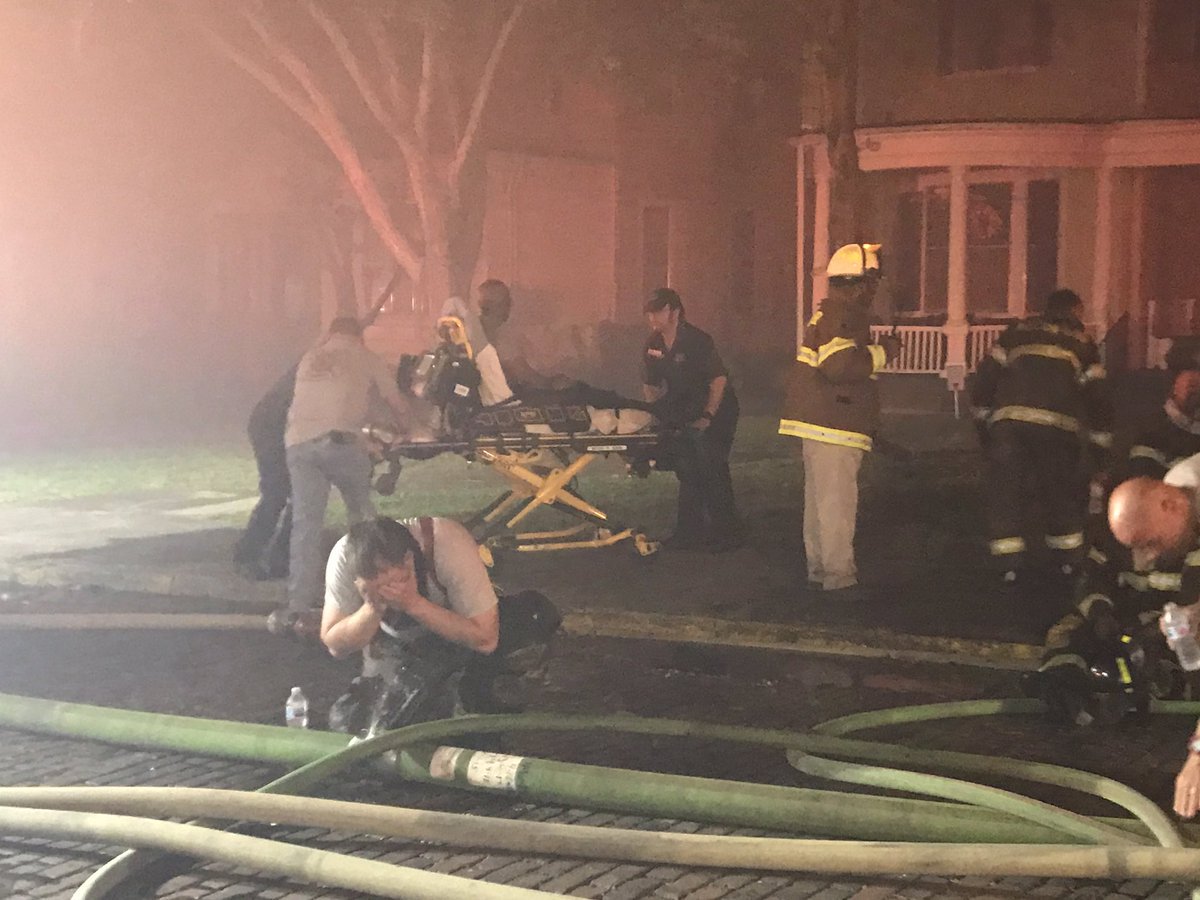 Four firefighters are in the hospital after fighting the multi-home fire on High Street in downtown Macon