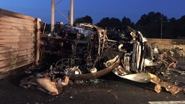 Fiery tractor-trailer accident shuts down I-85 lanes    