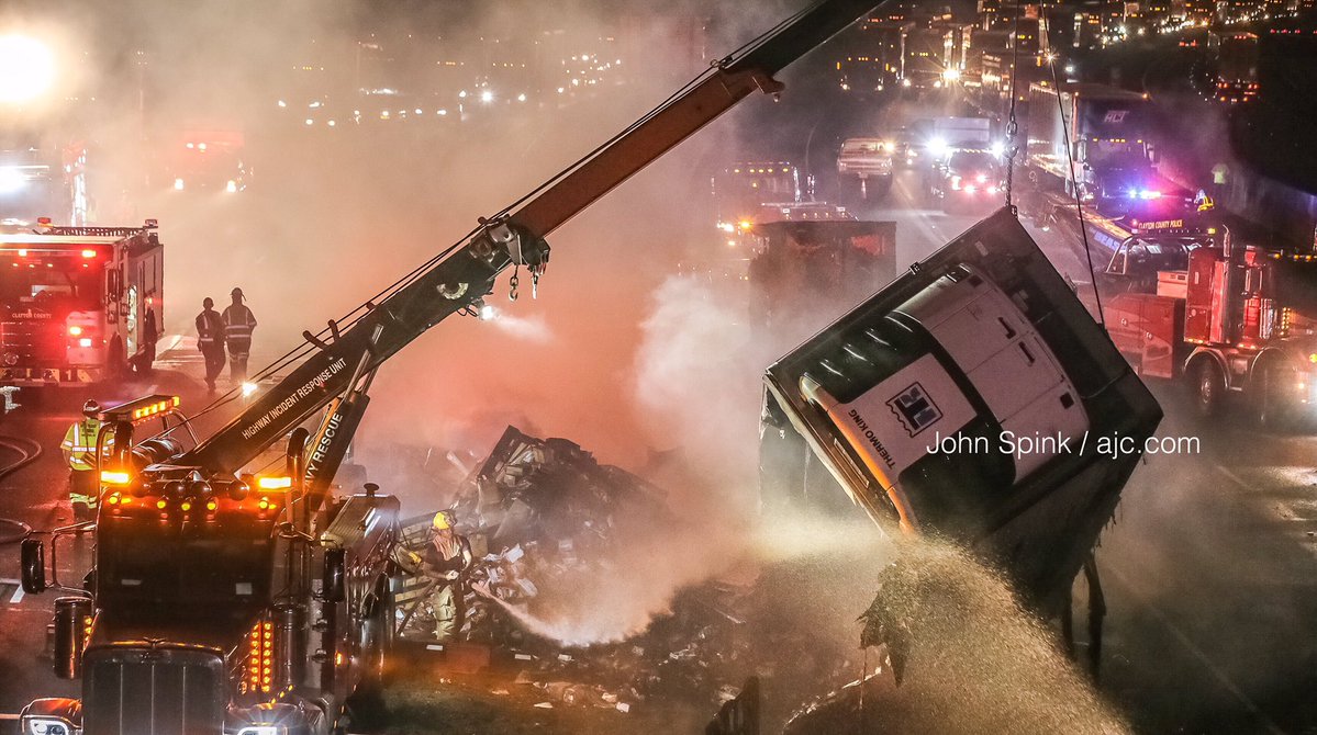 All Lanes of I-285 West shut down south of the airport with burning truck fire -  Clayton County 