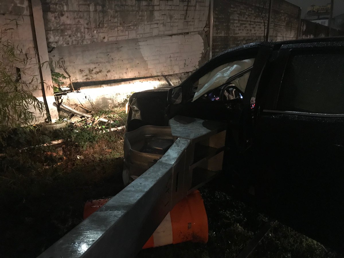 An accident scene when he spotted this accident on I-20 EB near Moreland Ave in DeKalb Co. The driver hydroplaned off the road. The driver is safe