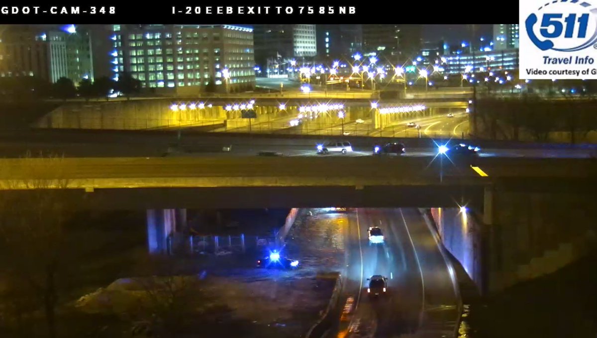 Reports of Ice has Atlanta Police and GADeptofTrans H.E.R.O units on scene on the I-20/eb ramp to I-75/85/nb