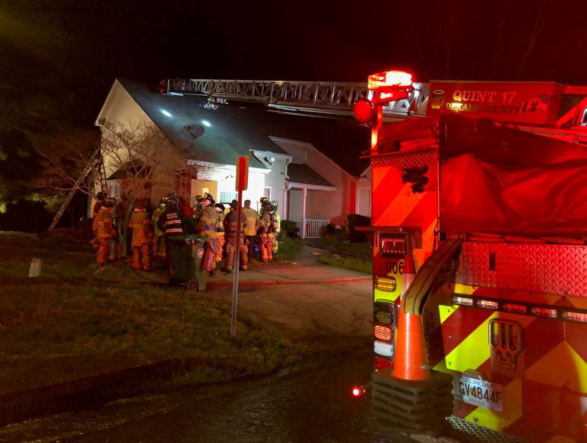 DeKalb County fire arson investigators working to determine what caused a fire at a townhome  near the 5900 block of Dogwood Manor in Lithonia.