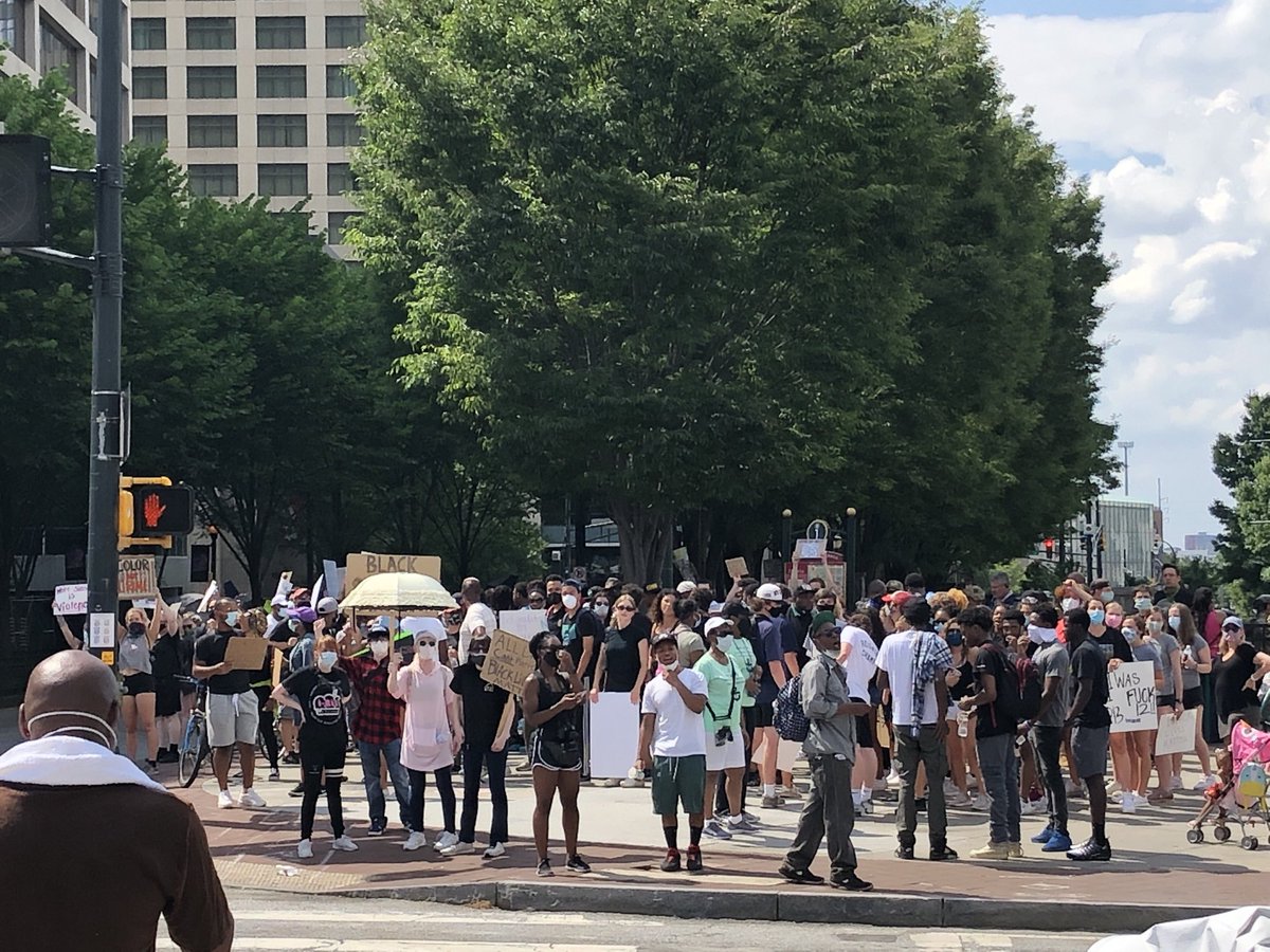 Another group of dozens of protestors have gathered in downtown Atlanta.  So far they're staying on the sidewalks outside Centennial Park