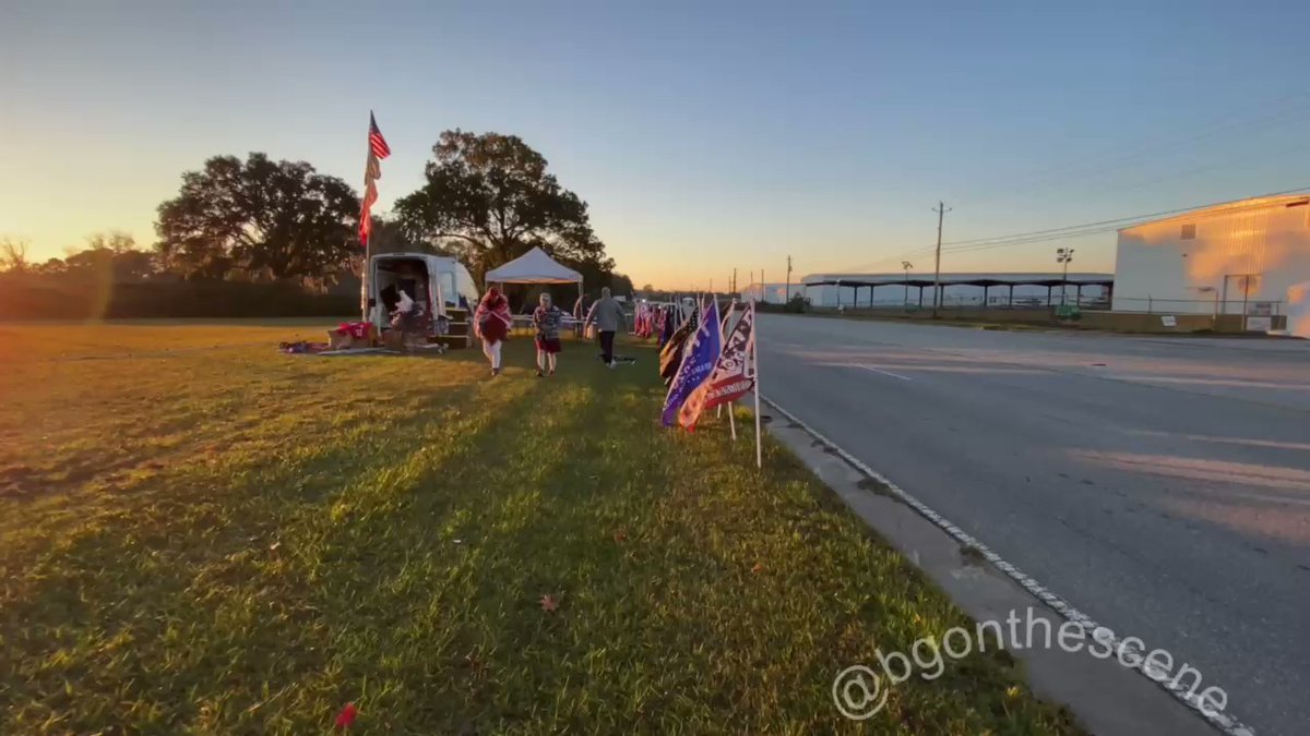 Vendors are setting up along the road with Trump 2020 merchandise outside of Valdosta Regional Airport in Georgia TrumpRally 