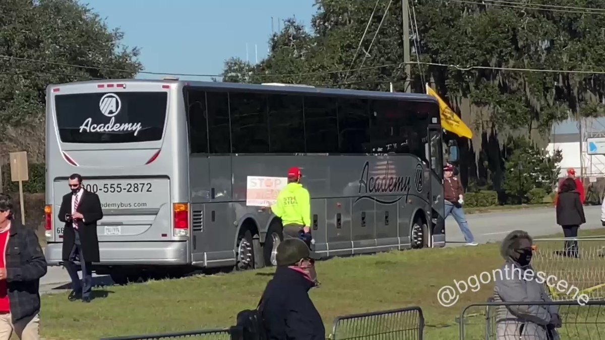 Coach buses are bringing in Trump supporters to the airport from nearby lots with space for cars TrumpRally Trump2020 Georgia