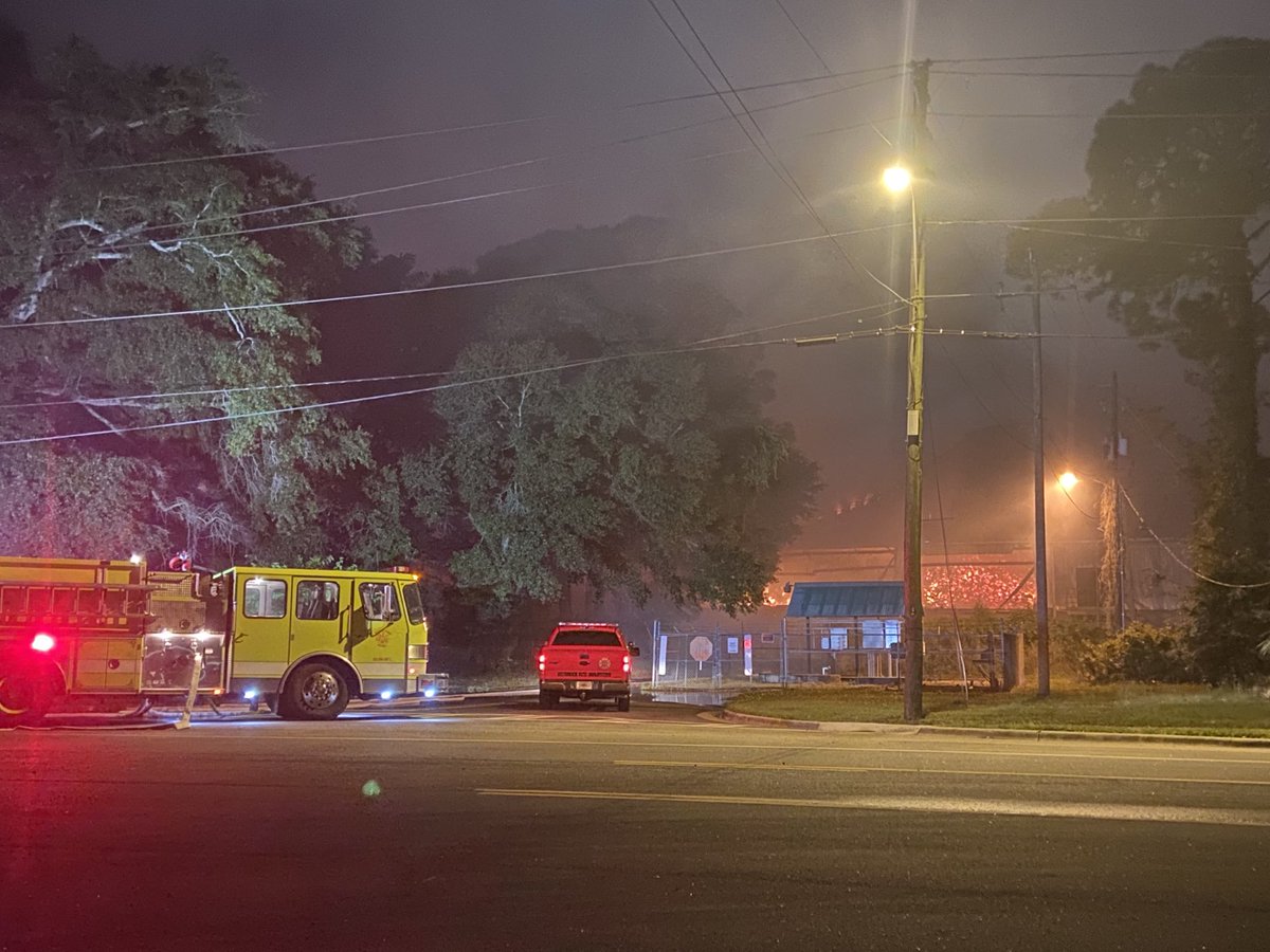 A massive fire at a wood pellet warehouse in Brunswick has been burning since 7:30 p.m. Sunday. Ahead at 5:00 a.m. 