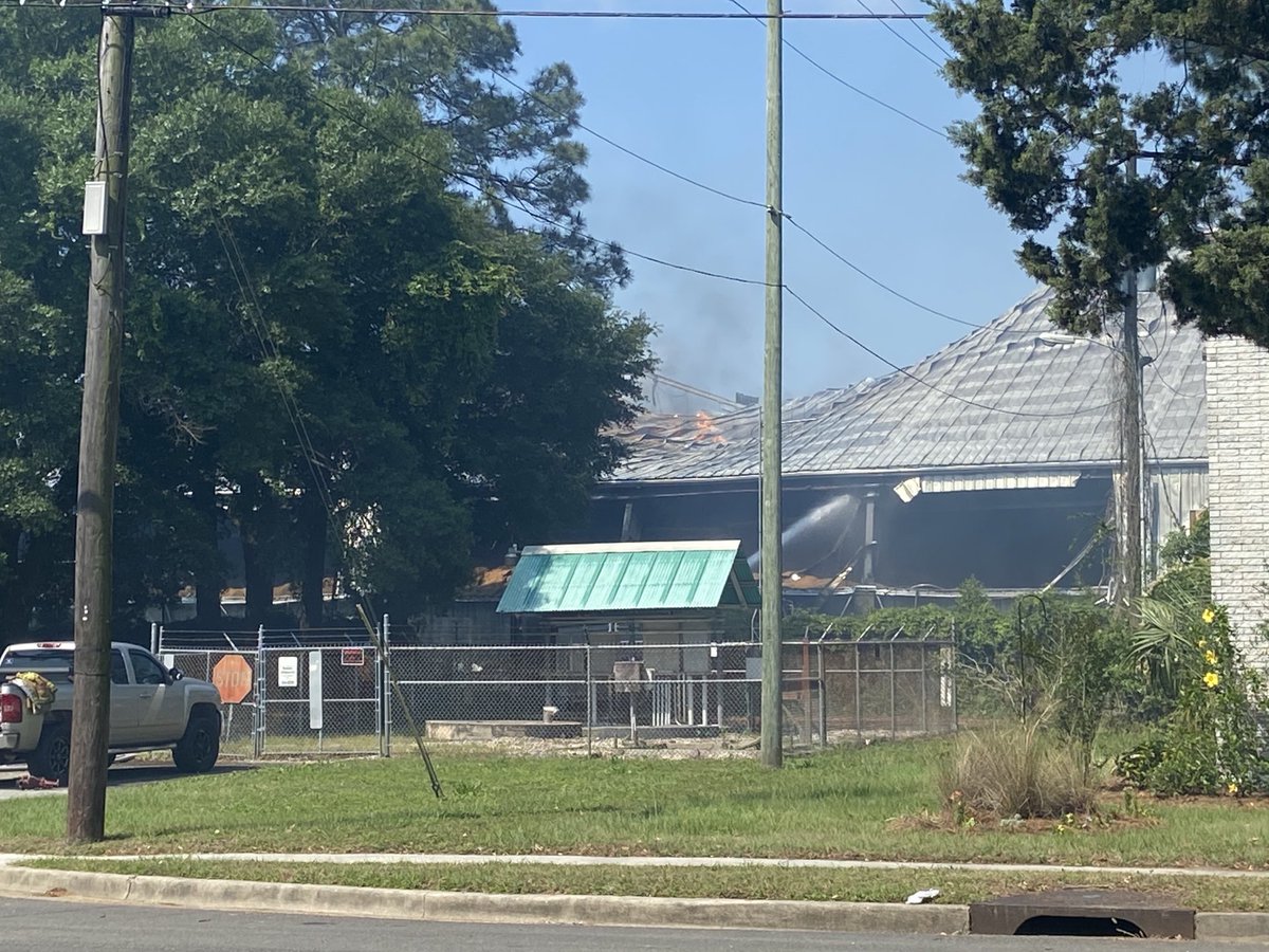 Spotted flames coming from this Brunswick warehouse once again. Fire fighters have been battling it since Sunday night 