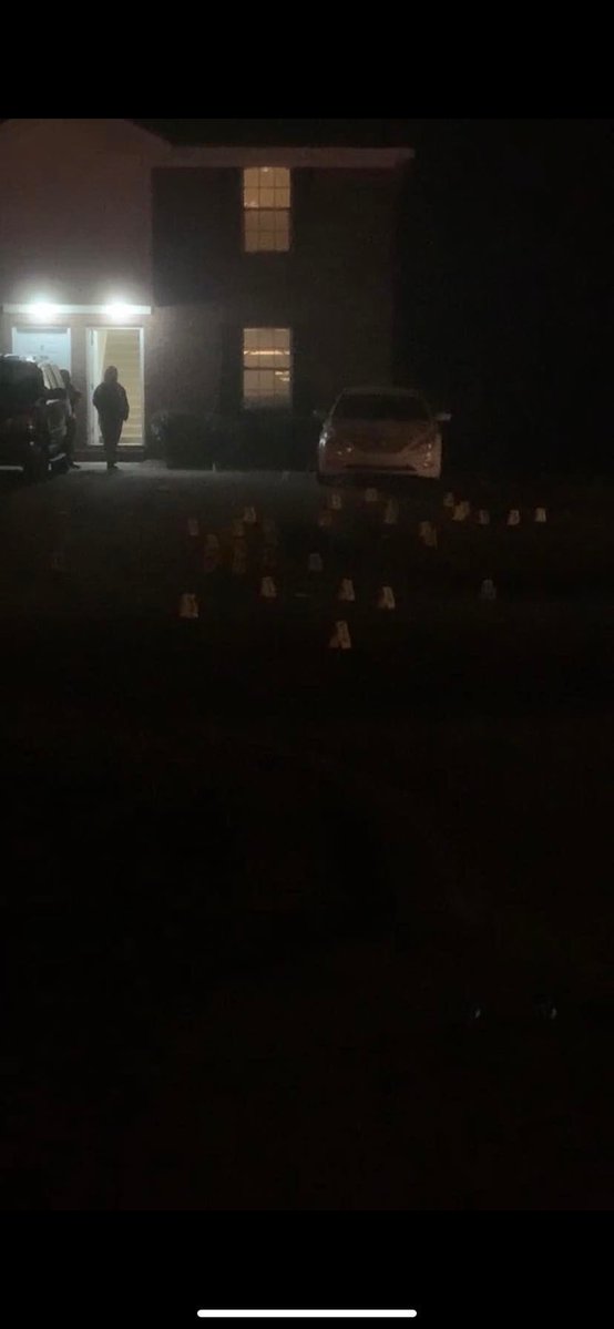 Over 30 shell casings marked after shots fired at Crystal Place Apartments on Crystal Court in Columbus. Crime scene investigators on scene