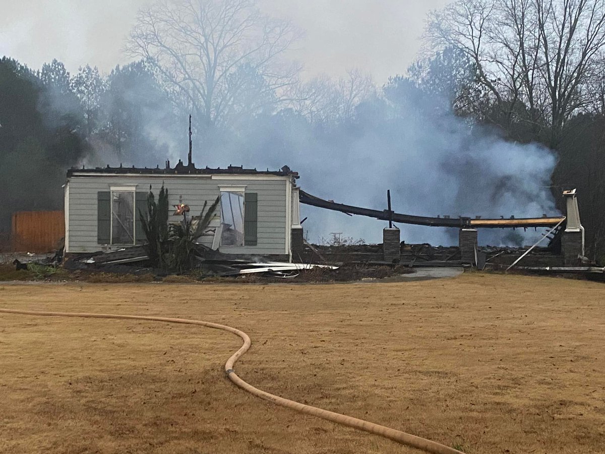 A house in Cherokee County was destroyed by fire after a possible lightning strike  at 1078 Pinyan Lane in Canton 