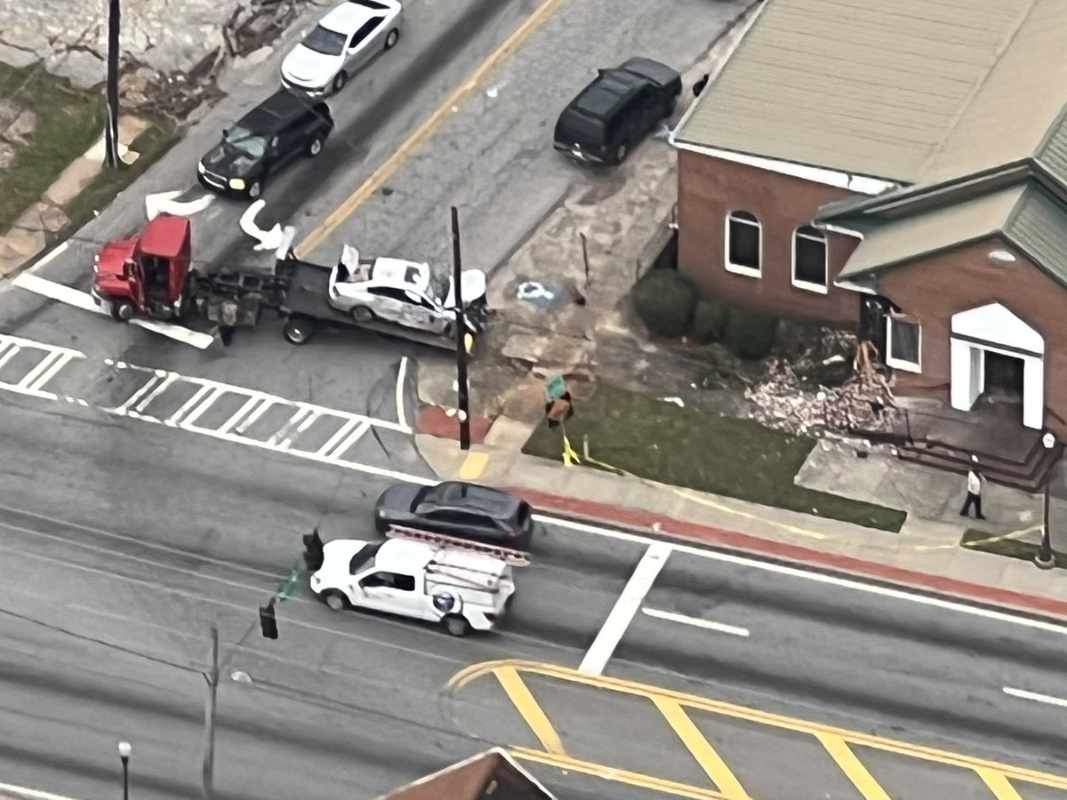 Car crashes into Mt Patmos Baptist Church in Decatur on Candler Rd. @DeKalbCountyPD investigating cause