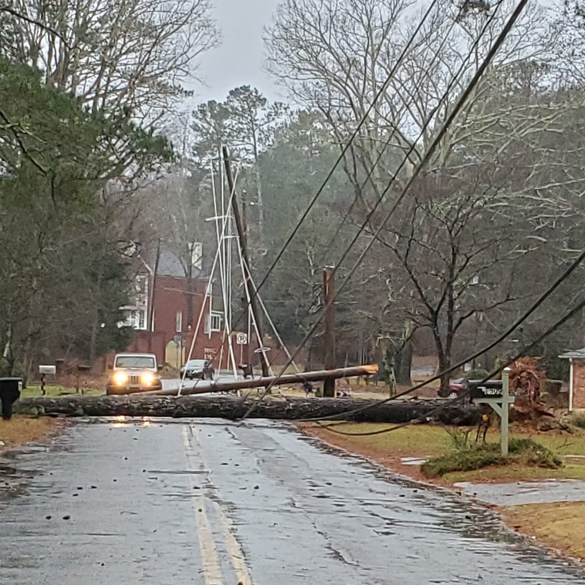 The City of East Point just posted this photo from Ben Hill Road. This appears to be what caused the power outages in and around that area