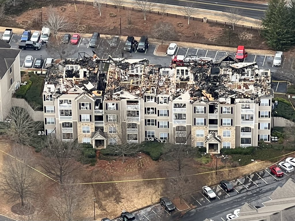 Aftermath of yesterdays fire at the Wesley Providence Apts in Dekalb Co that displaced many people due to the blaze. The cause of the fire is currently under investigation by DekalbCoFireDept