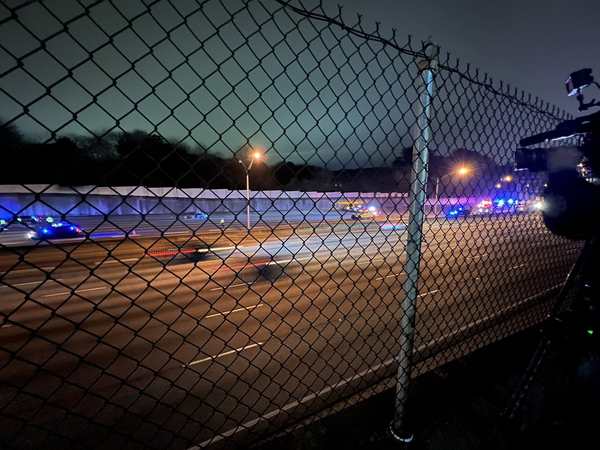 Homicide Commander said the driver of the silver car is in the hospital in critical condition. The medical examiner arrived & removed a man's body from the passenger seat of the car. Detectives also found 2 hand guns in the car. Three lanes of traffic are now open