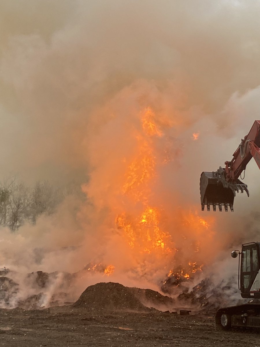 The Savannah Fire Department is extinguishing a wood chip fire at a recycling center in the 1900 Block of Louisville Rd