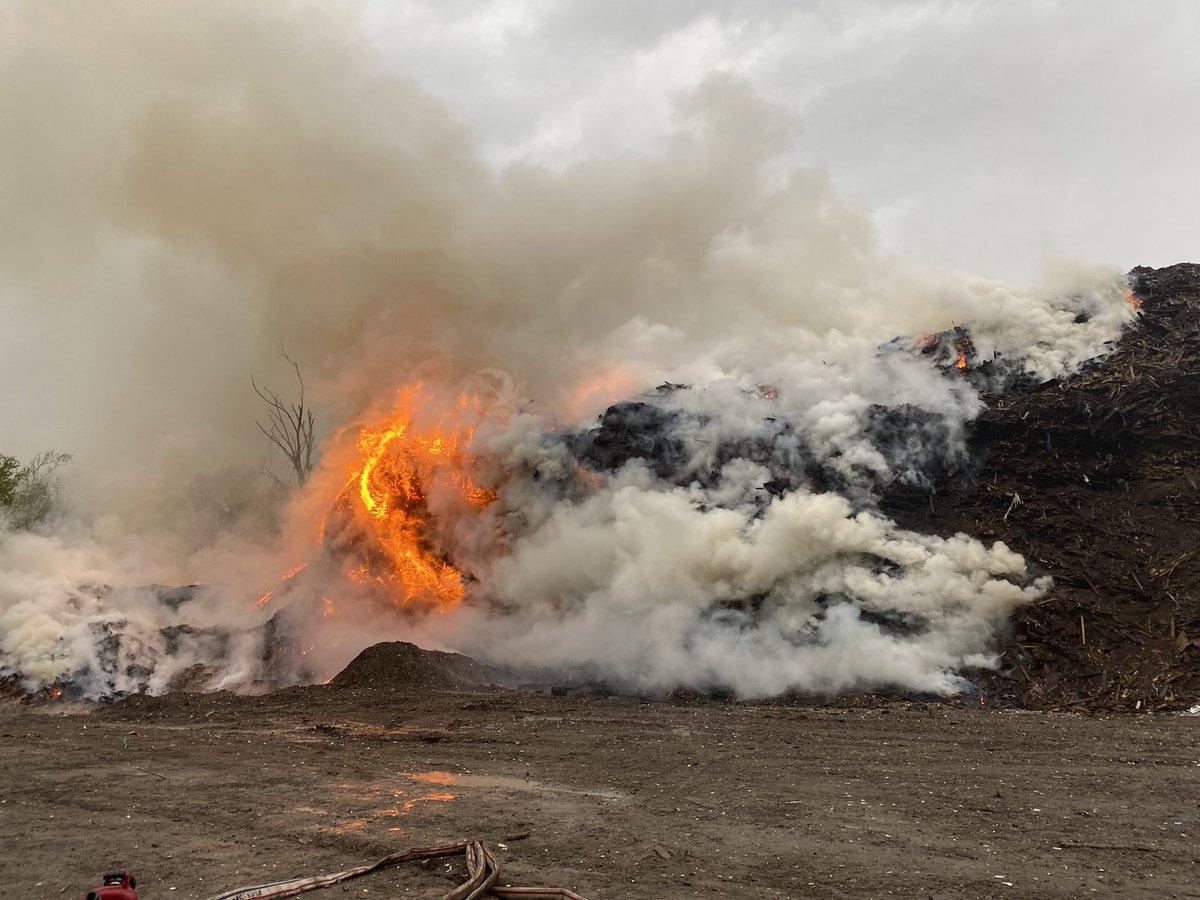 The Savannah Fire Department is extinguishing a wood chip fire at a recycling center in the 1900 Block of Louisville Rd