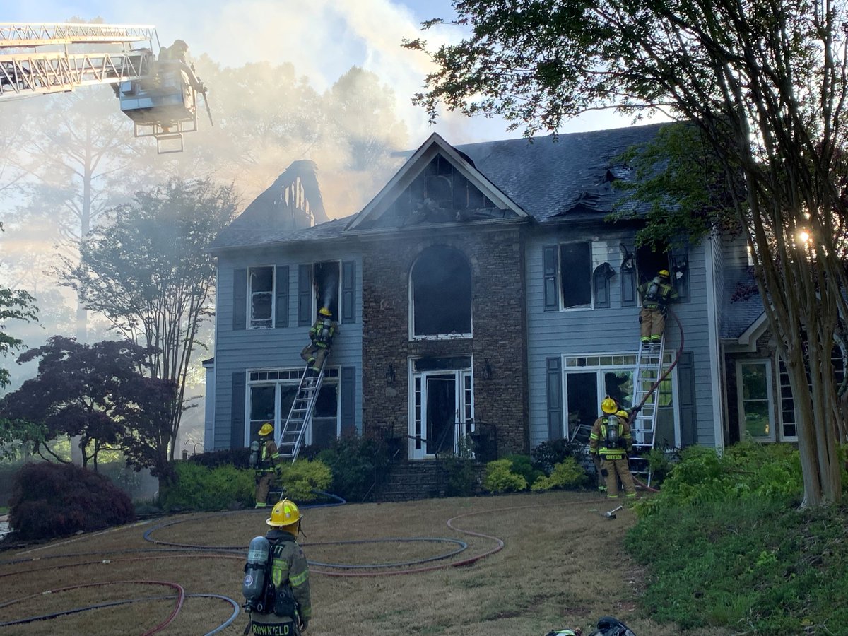 Firefighters responded at 6:08 pm to a resident reported house fire on the 1900 block of Kentland Place in Snellville. One person was home and escaped uninjured after being alerted by smoke alarms. One dog and one cat remain unaccounted for. The cause of the fire is undetermined