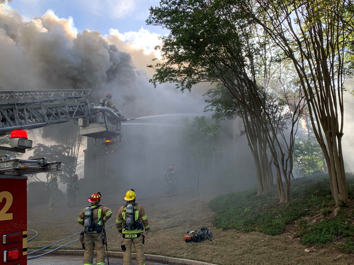 Firefighters responded at 6:08 pm to a resident reported house fire on the 1900 block of Kentland Place in Snellville. One person was home and escaped uninjured after being alerted by smoke alarms. One dog and one cat remain unaccounted for. The cause of the fire is undetermined