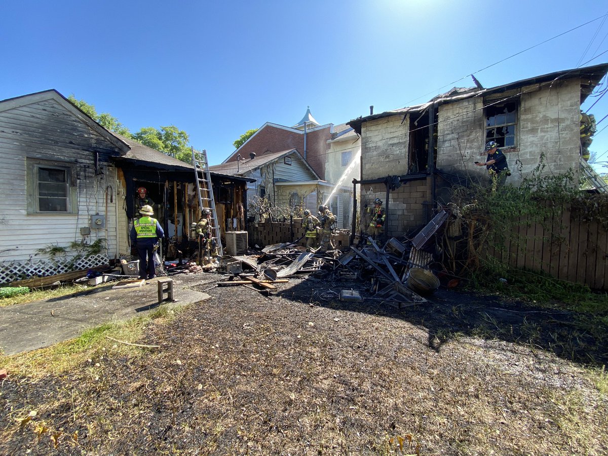 One person was displaced by the fire in the 600 Block of W. 35th Street. The blaze resulted in extensive damage to one home, a neighboring garage and an adjoining fence. A second home sustained exposure damage