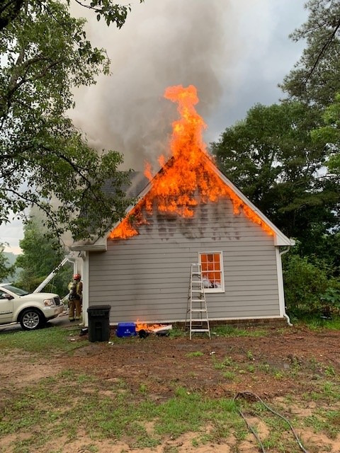 Firefighters responded at 6:37 last evening to a neighbor's report of a house on fire on the 400 block of Brackin Trace in Grayson. The caller to 9-1-1 stated that the house was struck by lightning. Nobody was home when the fire started and no injuries were reported