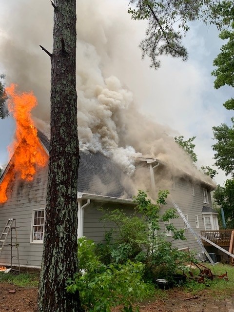 Firefighters responded at 6:37 last evening to a neighbor's report of a house on fire on the 400 block of Brackin Trace in Grayson. The caller to 9-1-1 stated that the house was struck by lightning. Nobody was home when the fire started and no injuries were reported