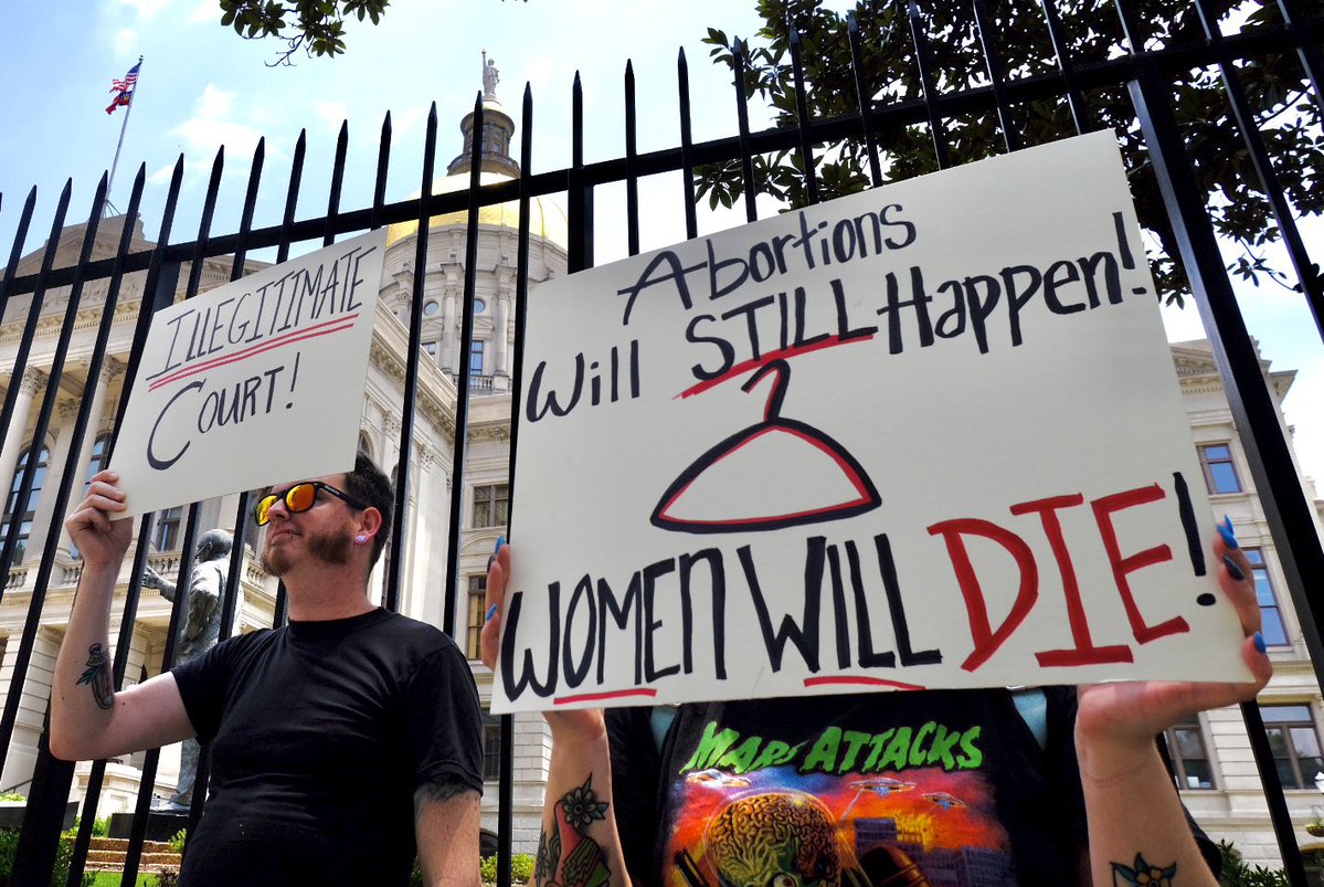 A growing group has gathered outside of the Georgia State Capitol in protest of RoeVsWade being overturned. They are chanting My Body, My Choice and are holding signs. 