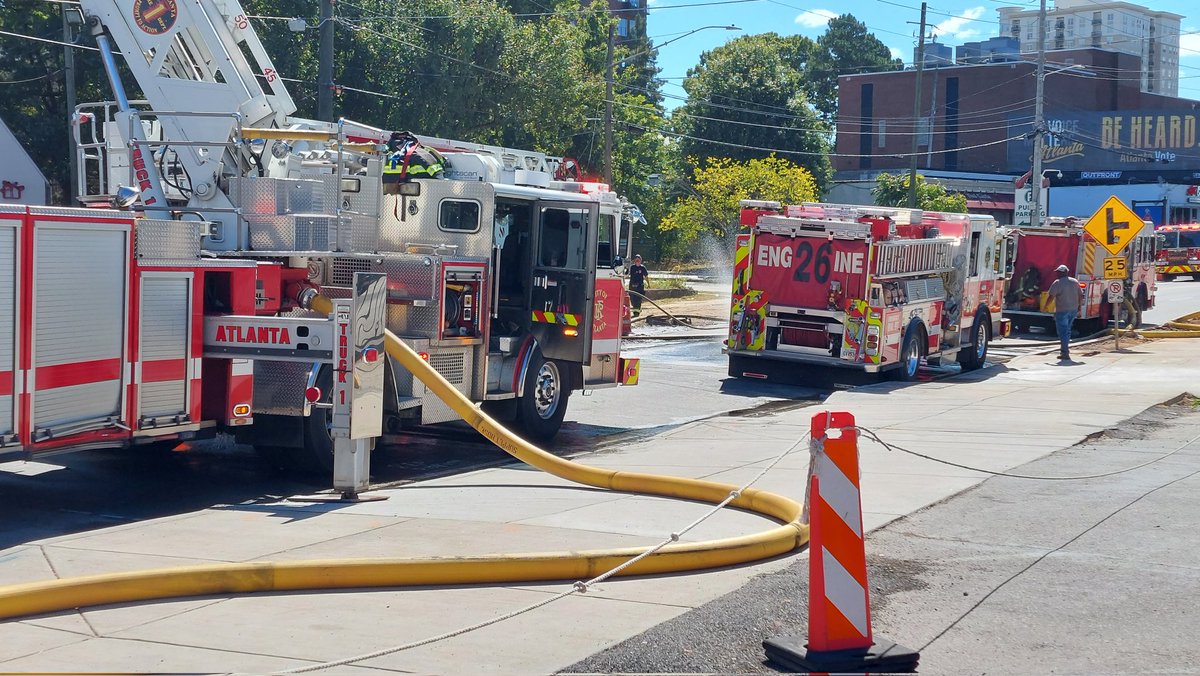 @ATLFireRescue is putting out hot spots at @BuckheadSaloon in Atlanta. Roswell Rd is still closed and smoke still is raising from the structure. Multiple cities FDs responded. fox5atl fire news