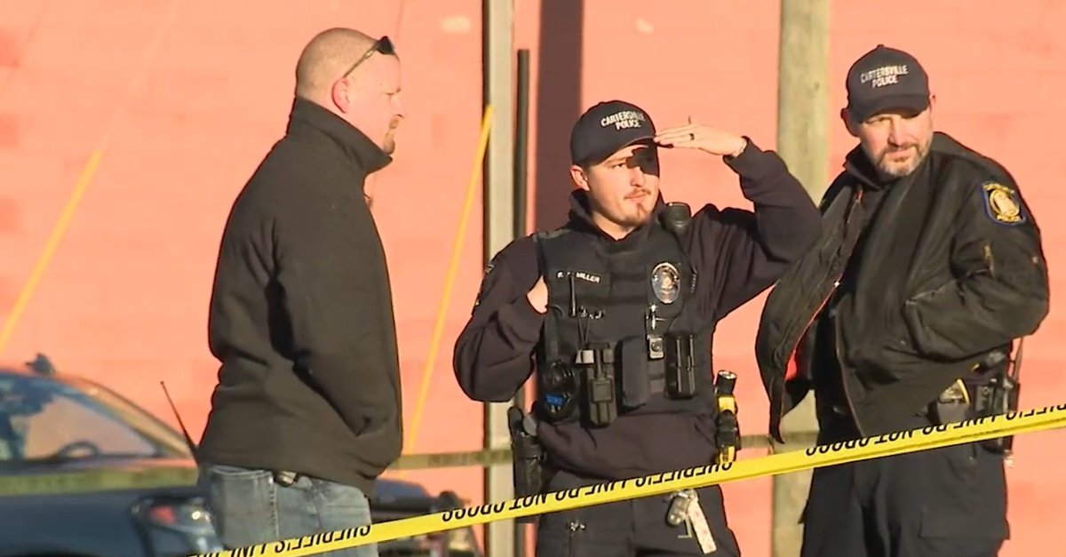 CartersvillePD and @GBI_GA investigating a officer involved shooting. Witnesses told that they think bullets shattered the front door and then a foot chase happened behind the store. The suspected was transported to the local hospital. 