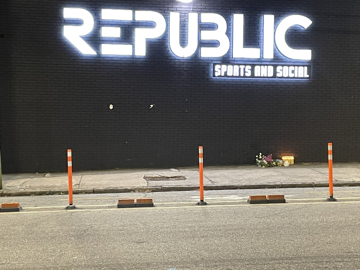 A memorial outside of Republic Lounge in midtown. Saturday morning Atlanta Police found the nightclub owner, Michael Gidewon unresponsive with a gunshot wound, he later died. Now investigators are searching for the gunman.