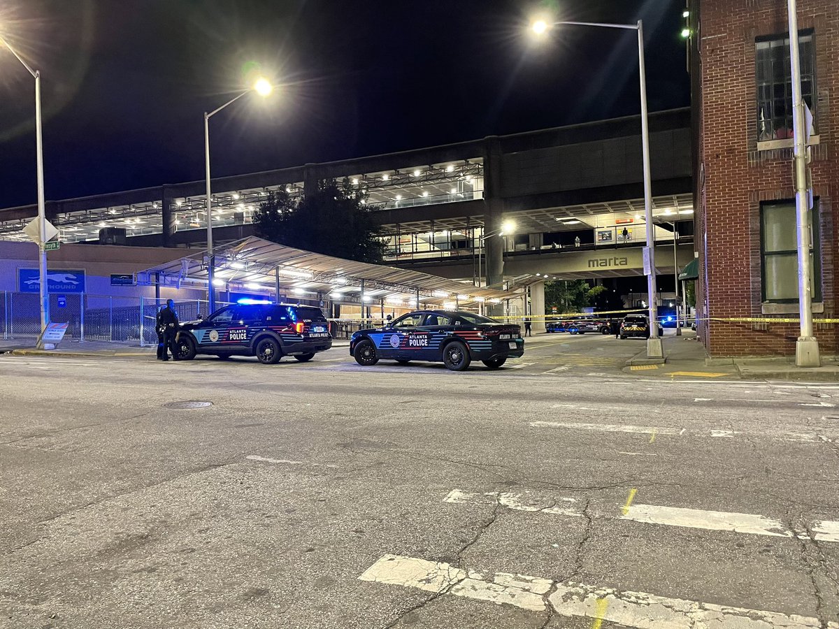 Atlanta Police investigating a scene at the Greyhound Bus Station downtown on Forsyth Street