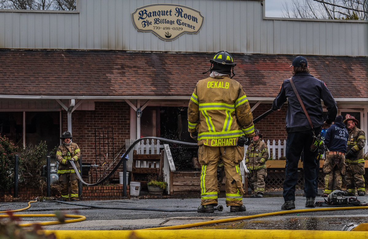 Fire at The Village German Restaurant in Stone Mtn. DeKalb FD says thanks to fast work by firefighters the fire was contained to the Banquet Hall. The main structure has water and smoke damage but is ok. Everyone made it out safely. FD investigating cause.  