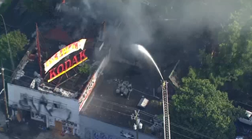 Firefighters are battling flames near the historic Kodak Building in Midtown.