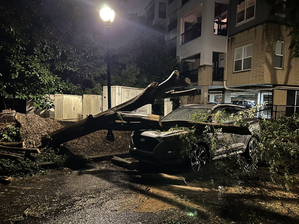 Damage from tonight’s storm and heavy rain, so far. A tree has crushed this SUV off Inman Village Pkwy NE in Atlanta. 