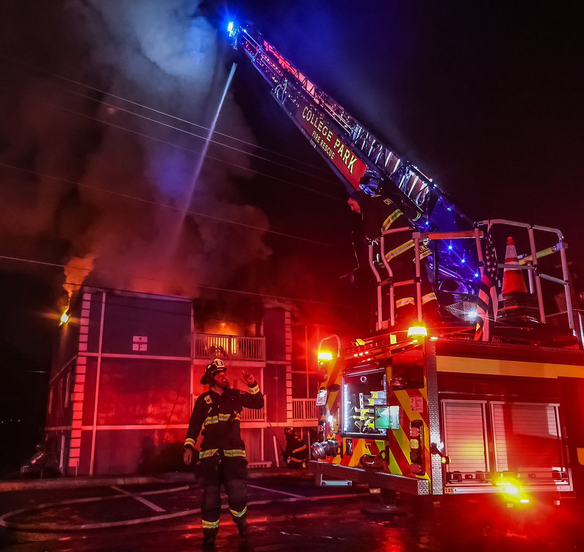 College Park and Atlanta Firefighters at the scene of an apartment fire on Godby Road