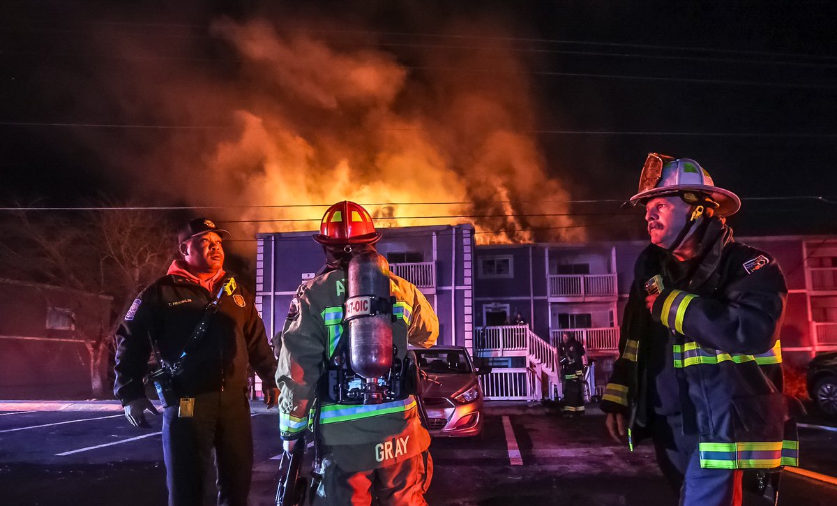 College Park and Atlanta Firefighters at the scene of an apartment fire on Godby Road