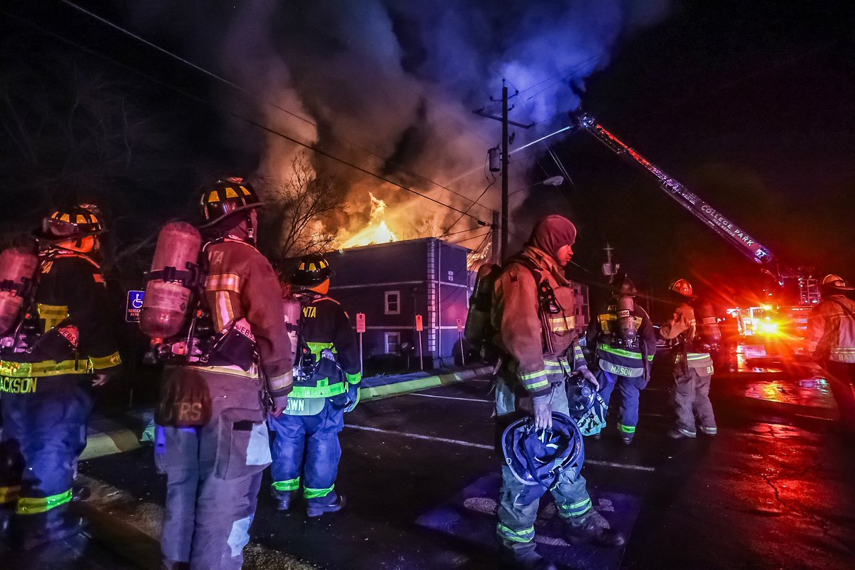 College Park and Atlanta Firefighters at the scene of an apartment fire on Godby Road