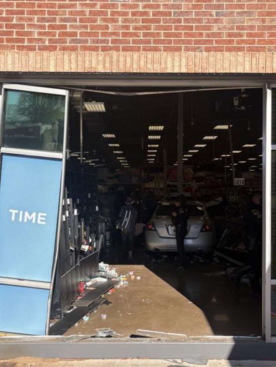 Four people were injured when a car crashed through a Kroger in Athens on Tuesday, according to police.